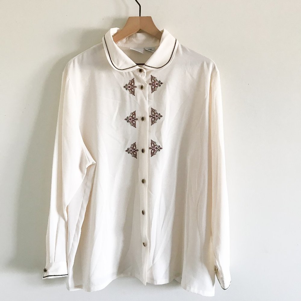 Koret Vintage Cream Victorian Embellished Blouse - Picture 9 of 9